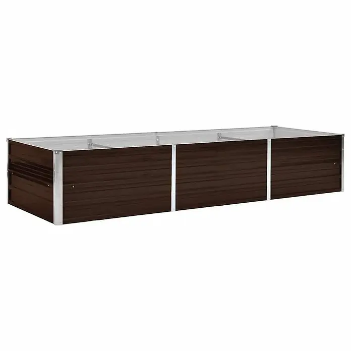 Furnicato Pflanzkübel aus verzinktem Stahl, Braun, 240 x 80 x 45 cm -  - Langes rechteckiges Hochbeet mit dunkelbraunen Wellblechpaneelen und silbernem Metallrahmen.
