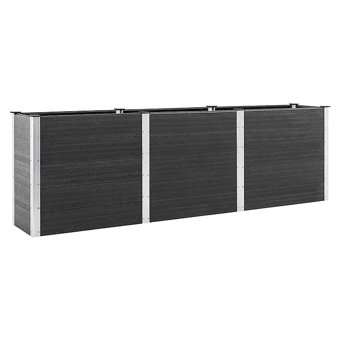 Furnicato Hochbeet - 50 x 300 x 91 cm, Verbundwerkstoff, Grau - Dunkelgraues, modulares WPC Hochbeet mit silbernen Aluminiumpfosten.