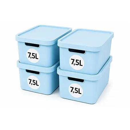 Plastard  Aufbewahrungsbox-Set 4er-Set 7,5 Liter in Blau mit Deckel – Stapelboxen, Lagerboxen