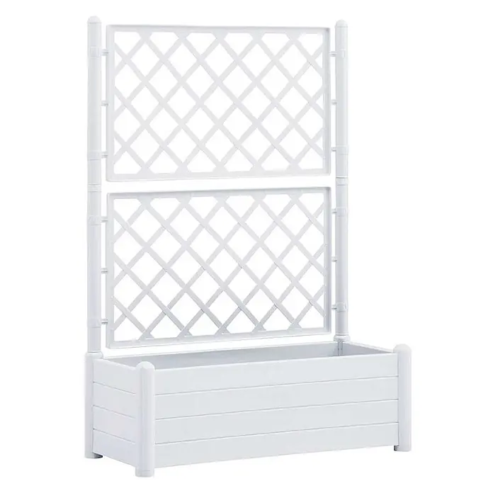 Furnicato Pflanzkübel mit Spalier, PP, Weiß, 90 L -  - Weißer Blumenkasten aus Kunststoff mit integriertem Rankgitter für Kletterpflanzen.