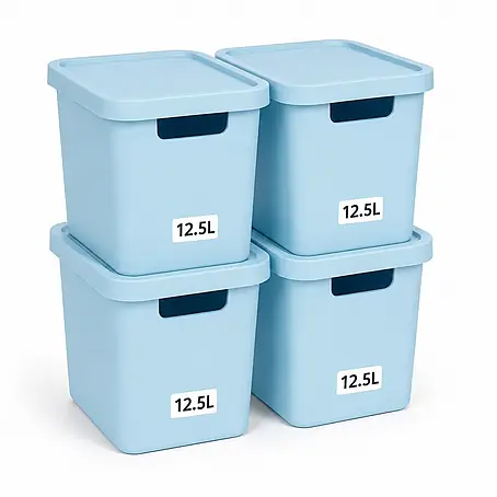 Plastard  Aufbewahrungsbox-Set 4er-Set 12,5 Liter in Blau mit Deckel – Stapelboxen, Lagerboxen