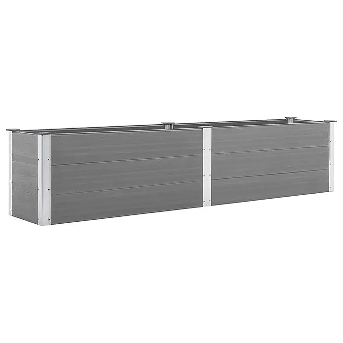 Furnicato Hochbeet - 50 x 250 x 54 cm, Verbundwerkstoff, Grau - Langer grauer rechteckiger Pflanzkasten mit silbernen Metallstützen, bestehend aus zwei verbundenen Abschnitten.