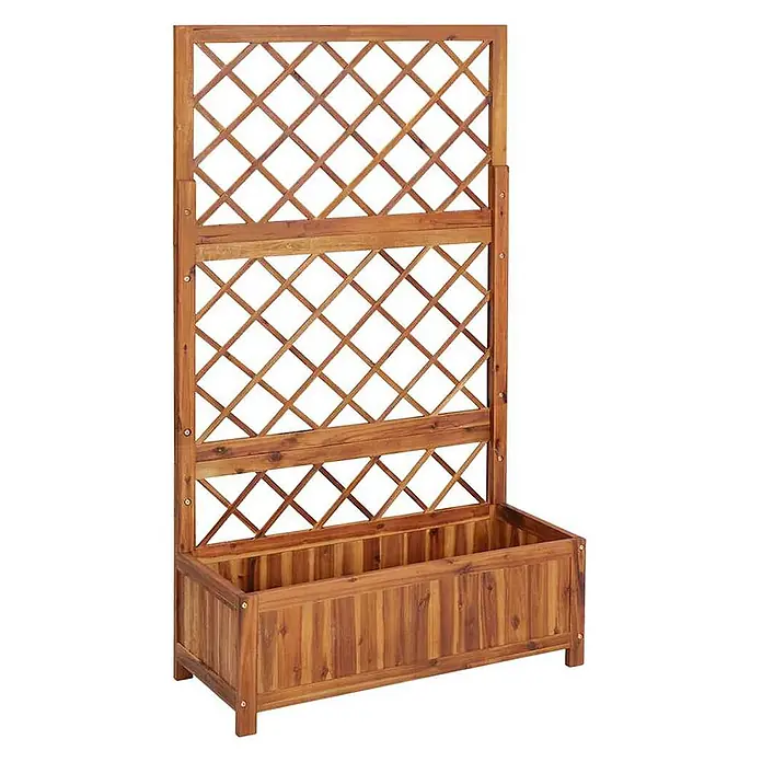 Furnicato Pflanzkübel mit Spalier aus Akazienholz, 85 x 38 x 150 cm -  - Pflanzkasten aus Holz mit integriertem Rankgitter, ideal für Kletterpflanzen.