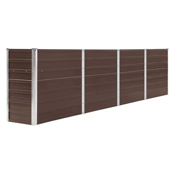 Furnicato Hochbeet aus verzinktem Stahl, braun, 320 x 40 x 77 cm -  - Braunes Wellblech-Hochbeet mit silbernen vertikalen Stützstreben.