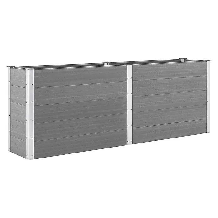 Furnicato Hochbeet - 50 x 250 x 91 cm, Verbundwerkstoff, Grau - Rechteckiges graues Hochbeet aus Verbundmaterial mit weißen Metallstützen.
