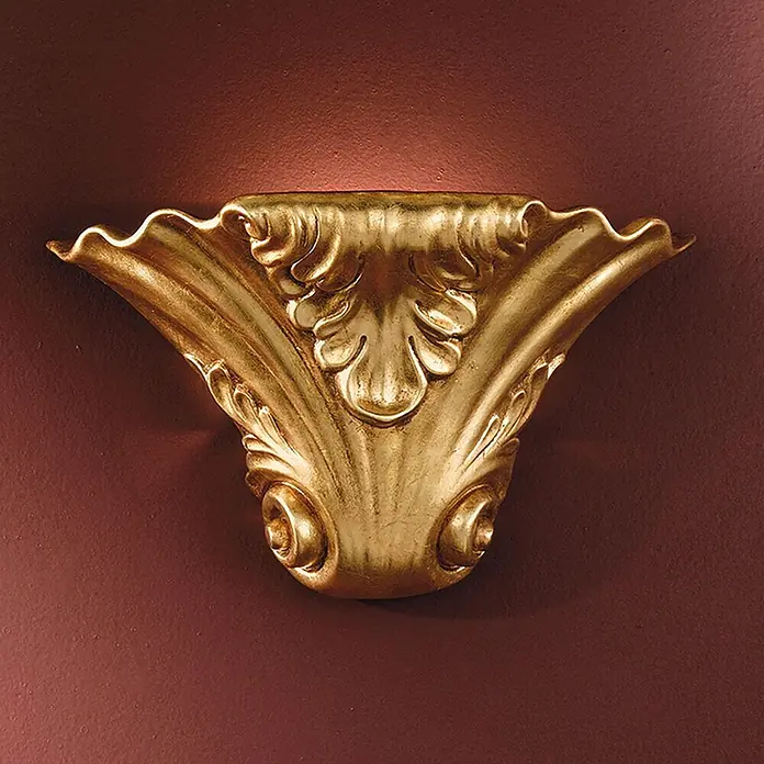 Orion Leuchten Wandleuchte - 150 W, L x B x H: 16 x 35 x 17 cm, R7s - Goldene, reich verzierte Wandleuchte mit Akanthusblatt-Schnitzereien.