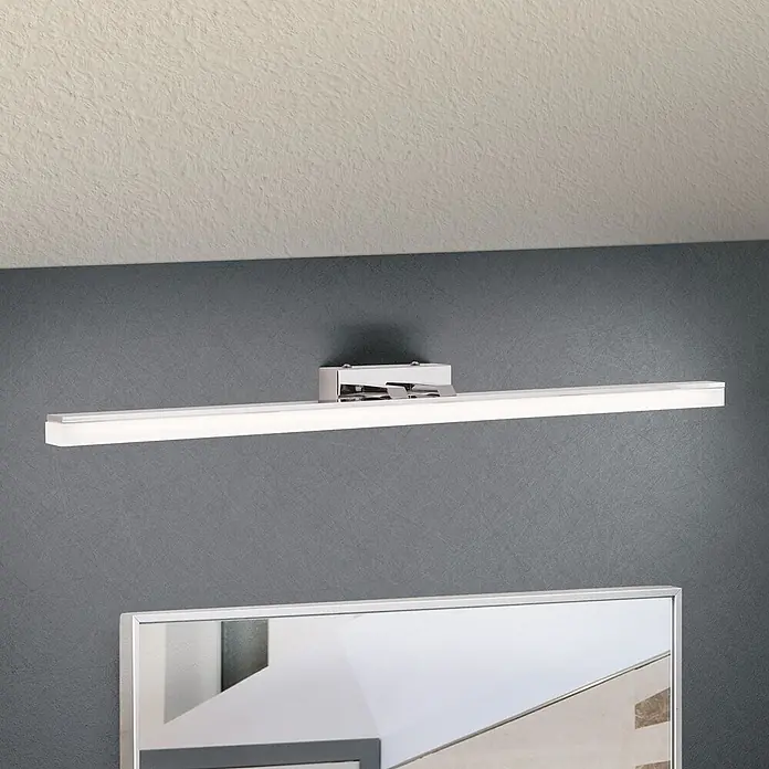 Orion Leuchten Wandleuchte - 15 W, L x B x H: 10 x 75 x 5 cm - Elegante, lineare LED-Spiegelleuchte mit Chromarmatur, horizontal über einem Spiegel montiert.