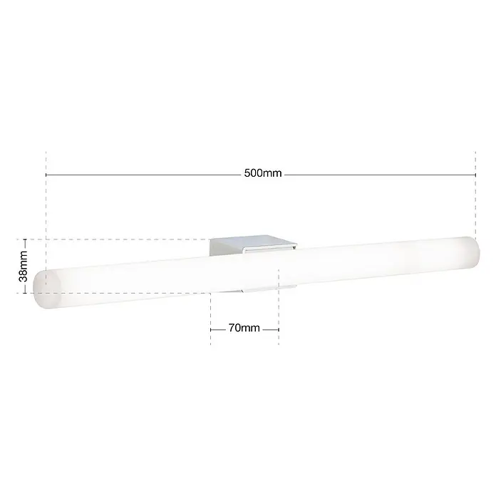 Orion Leuchten Wandleuchte - 60 W, L x B x H: 7 x 50 x 3,8 cm, S14d - Weiße zylindrische LED-Lichtleiste mit Chromhalterung, 500mm lang und 38mm Durchmesser.