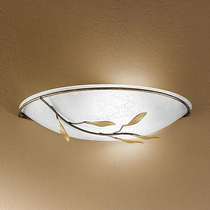 Orion Leuchten Wandleuchte - 60 W, L x B x H: 7 x 30 x 15 cm, E27 - Ovale Deckenleuchte mit satiniertem Glas und dekorativen bronzefarbenen Blättern.