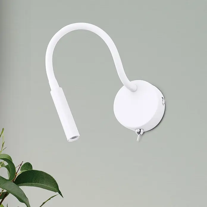 Orion Leuchten Wandleuchte - 3 W, L x B x H: 49 x 8 x 8 cm - Weiße, wandmontierte LED-Leselampe mit flexiblem Schwanenhalsarm und Zugschnurschalter.