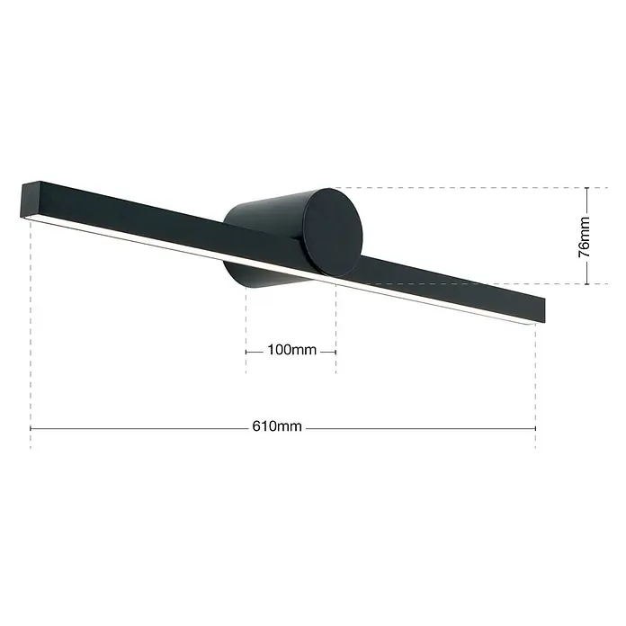 Orion Leuchten Wandleuchte - 12 W, L x B x H: 10 x 61 x 7,6 cm - Schwarze lineare LED-Leuchte mit zentraler zylindrischer Befestigung.