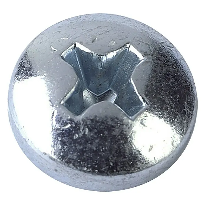 Profi Depot Blechbohrschraube - Länge: 38 mm, Durchmesser: 4,8 mm, 50 Stk. - Nahaufnahme eines glänzenden Senkkopfschraube mit Kreuzschlitz, ideal für präzise Befestigungen.