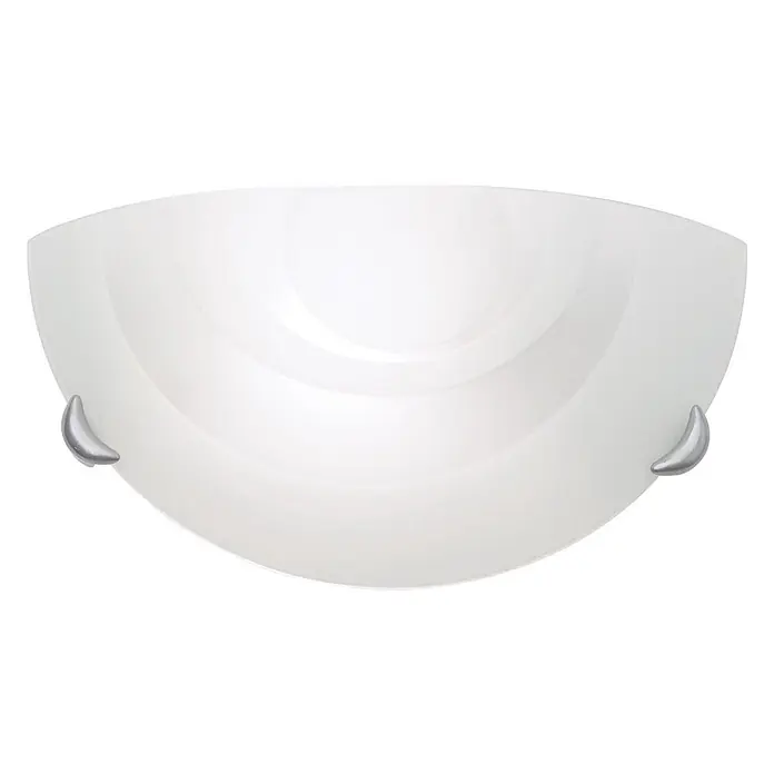Orion Leuchten Wandleuchte - 60 W, L x B x H: 8 x 30 x 15 cm, E27 - Milchglas-Halbrund-Leuchtenschirm in Weiß mit silberfarbenen Halteklammern.