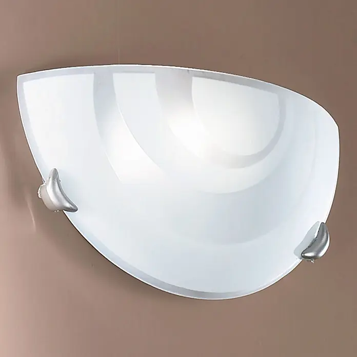 Orion Leuchten Wandleuchte - 60 W, L x B x H: 8 x 30 x 15 cm, E27 - Halbrunde Wandleuchte aus satiniertem Glas mit silberfarbenen Metallhalterungen.