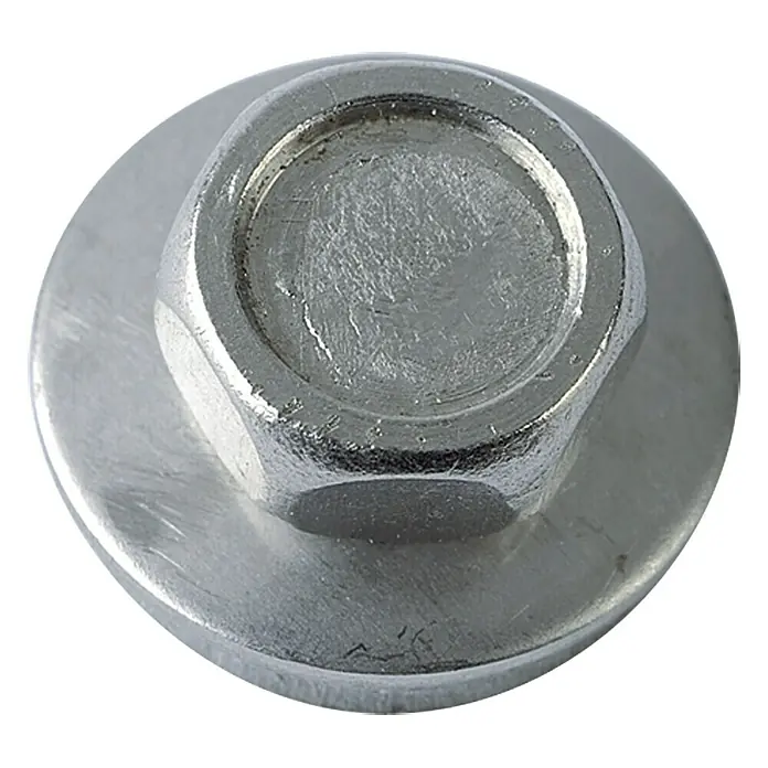 Profi Depot Fassadenbauschraube A2 - Schlüsselweite: 16 mm, Länge: 64 mm, 50 Stk. - Nahaufnahme einer glänzenden Sechskantschraube mit integrierter Unterlegscheibe, ideal für sichere Verbindungen in verschiedenen Anwendungen.