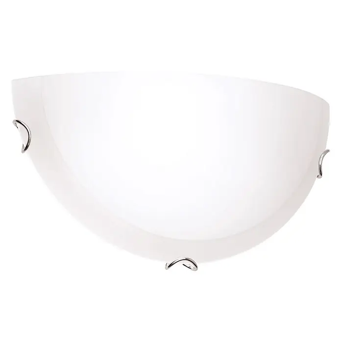 Orion Leuchten Wandleuchte - 60 W, L x B x H: 9,5 x 30 x 15 cm, E27 - Weiße halbkreisförmige Wandleuchte mit mattem Diffusor und Chromklammern.