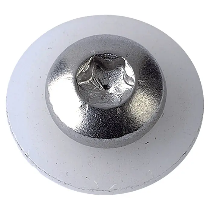 Profi Depot Fensterbankschraube A2 - Durchmesser: 3,9 mm, Länge: 25 mm, 100 Stk. - Nahaufnahme einer Torxschraube mit Unterlegscheibe.