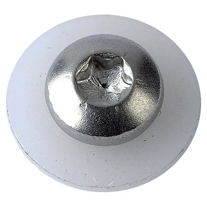 Profi Depot Fensterbankschraube A2 - Durchmesser: 3,9 mm, Länge: 20 mm, 100 Stk. - Nahaufnahme einer Torxschraube mit Unterlegscheibe.
