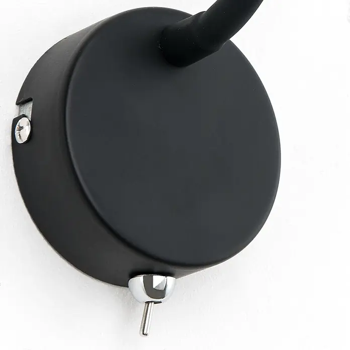 Orion Leuchten Wandleuchte - 3 W, L x B x H: 49 x 8 x 8 cm - Schwarze runde Wandleuchtenbasis mit flexiblem Arm und Chrom-Kippschalter.