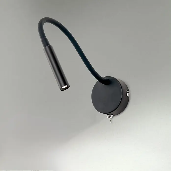 Orion Leuchten Wandleuchte - 3 W, L x B x H: 49 x 8 x 8 cm - Schwarze Wand-LED-Leselampe mit flexiblem Arm und Zugschalter.