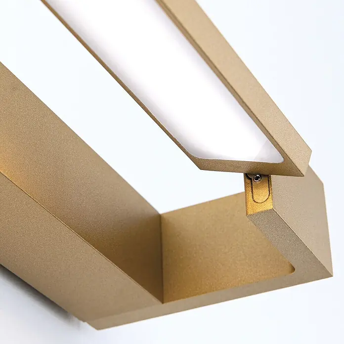 Orion Leuchten Spiegelleuchte - 24 W, L x B x H: 10 x 90 x 4,2 cm - Rechteckige goldmatte LED-Leuchte mit geöffnetem Klappteil, der den hellen Lichtstreifen enthüllt.