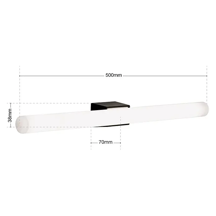 Orion Leuchten Wandleuchte - 60 W, L x B x H: 7 x 50 x 3,8 cm, S14d - Weiße, mattierte lineare Leuchte mit schwarzem Montagesockel. Länge 500 mm, Durchmesser 38 mm.