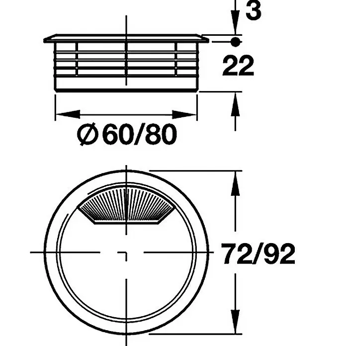 Stabilit Kabeldurchführung - Chrom, Braun, 60 mm - Detailaufnahme