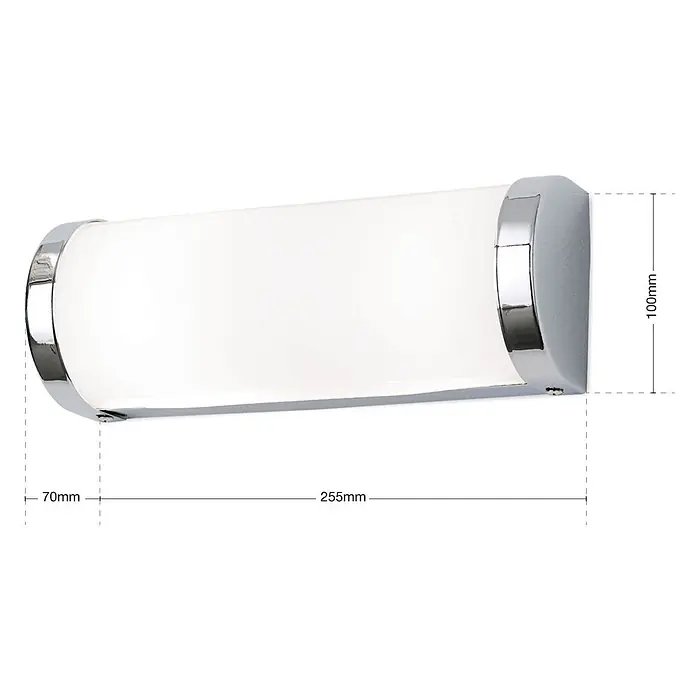 Orion Leuchten Wandleuchte - 40 W, L x B x H: 7 x 25,5 x 10 cm, G9 - Chrom-Wandleuchte mit weißem Diffusor. Maße: 255 mm Länge, 100 mm Höhe, 70 mm Tiefe.