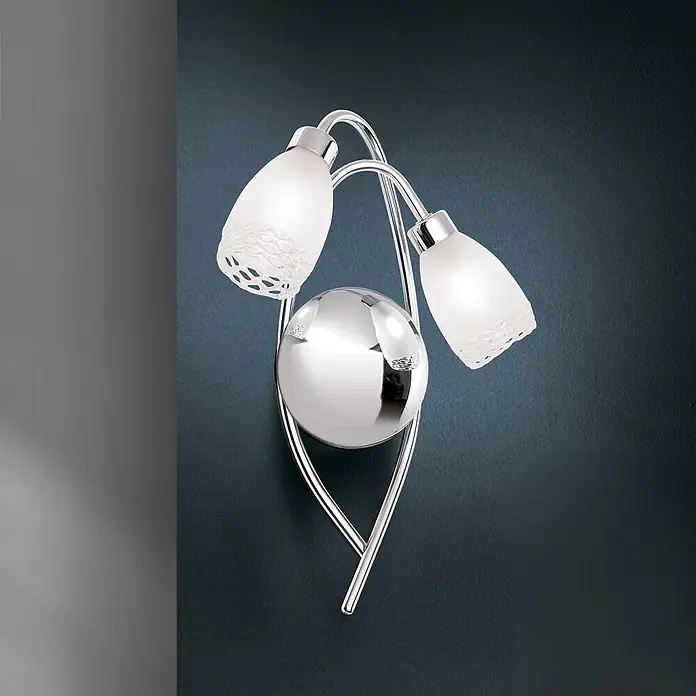 Orion Leuchten Wandleuchte - 28 W, L x B x H: 9 x 26 x 35 cm, G9 - Zweiarmige Wandleuchte mit mattierten Glasschirmen und verchromtem Metallrahmen, mit einem zentralen Kugellelement.