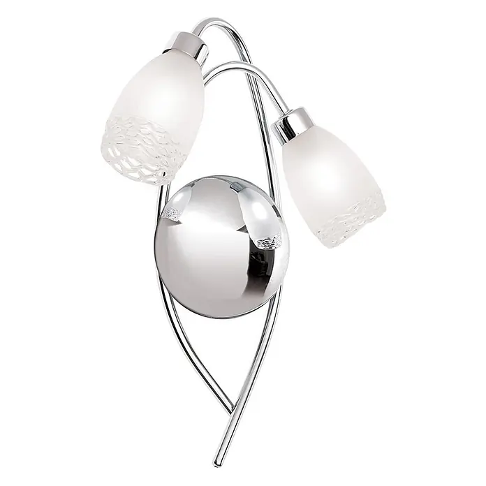 Orion Leuchten Wandleuchte - 28 W, L x B x H: 9 x 26 x 35 cm, G9 - Moderne Chrom-Tischleuchte mit zwei mattierten, strukturierten Glasschirmen und einer zentralen Chromkugel.