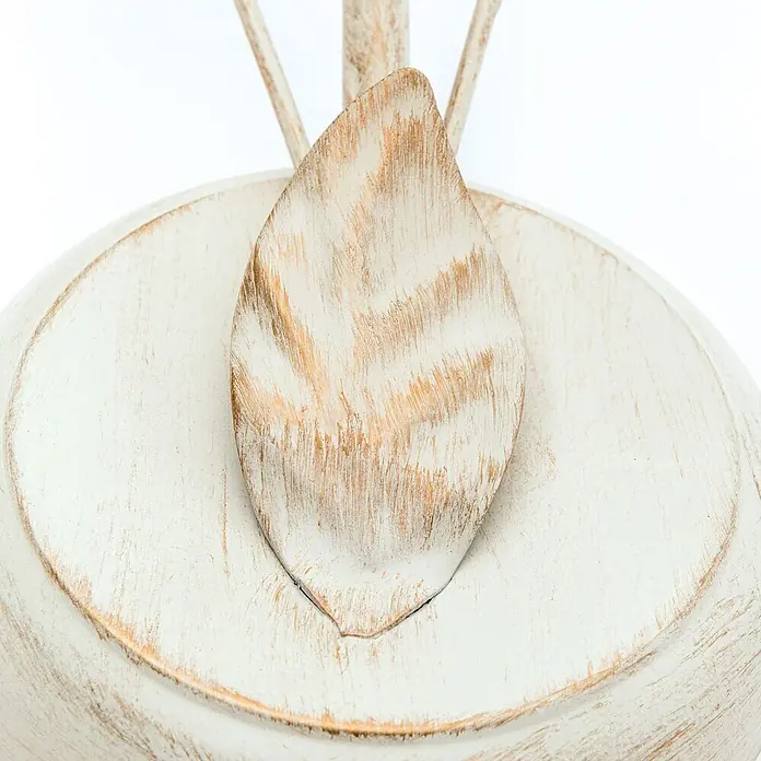 Orion Leuchten Wandleuchte - 40 W, L x B x H: 26 x 14 x 22,5 cm, E14 - Dekostück aus weiß patiniertem Holz mit goldenem Blattmotiv auf rundem Sockel.