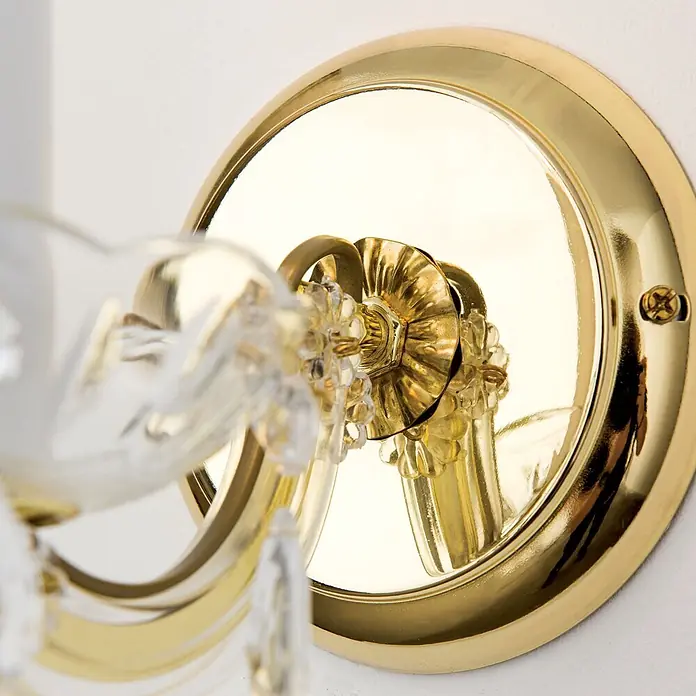 Orion Leuchten Wandleuchte - 40 W, L x B x H: 15 x 12 x 18 cm, E14 - Polierte goldene Wandleuchtenhalterung mit klaren Kristallakzenten und sichtbarer Befestigungsschraube.