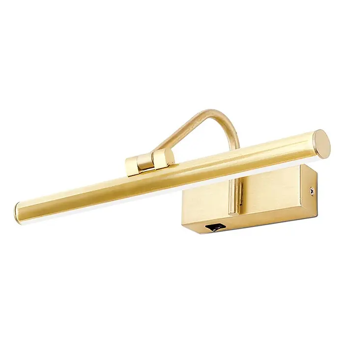 Orion Leuchten Wandleuchte - 6 W, L x B x H: 18,5 x 30 x 10 cm - Gebürstete Messing-LED-Bilderleuchte mit rechteckiger Basis und Schalter, ideal zur Beleuchtung von Kunstwerken.