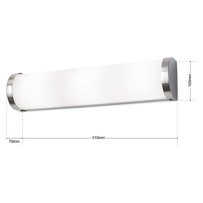Orion Leuchten Wandleuchte - 40 W, L x B x H: 7 x 41 x 10 cm, G9 - Wandleuchte mit mattierter Abdeckung und gebürsteten Metallendkappen, 410mm lang, 100mm hoch, 70mm tief.