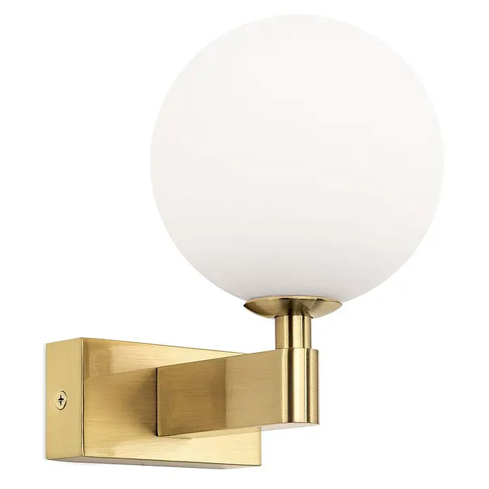 Orion Leuchten Wandleuchte - 60 W, L x B x H: 16 x 25 x 17,5 cm - Wandleuchte aus gebürstetem Messing mit weißem Kugelglas.