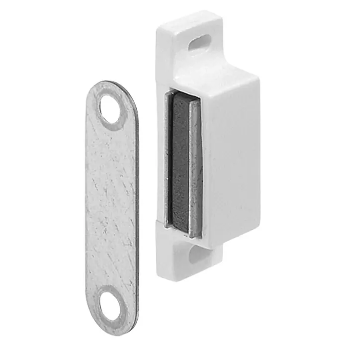 Stabilit Cerradura magnética - Apto para: Mueble, Blanco - Cierre magnético blanco de plástico con placa de metal para puertas y gabinetes.