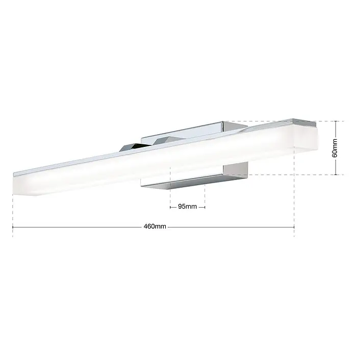 Orion Leuchten Wandleuchte - 10 W, L x B x H: 9,5 x 46 x 6 cm - Verchromte, rechteckige LED-Leuchte mit mattierter Abdeckung, ideal für Spiegel oder Bilder. Maße 460x60mm.