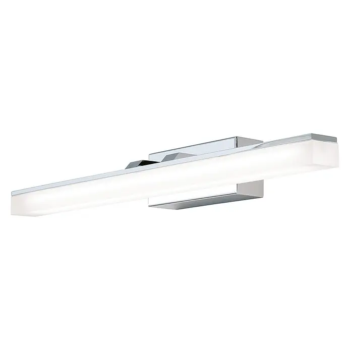 Orion Leuchten Wandleuchte - 10 W, L x B x H: 9,5 x 46 x 6 cm - Schlanke, rechteckige LED-Spiegelleuchte mit Chromakzenten und mattweißem Diffusor.