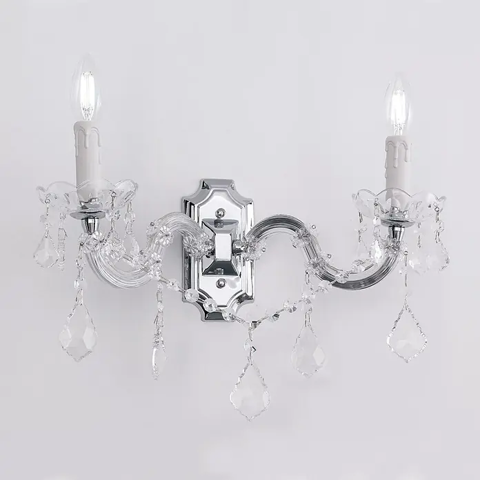 Orion Leuchten Wandleuchte - 40 W, L x B x H: 23 x 36 x 25 cm, E14 - Zwei-flammige Wandleuchte aus Chrom mit klaren Kristallakzenten und Kerzenlampen, für dekorative Beleuchtung.