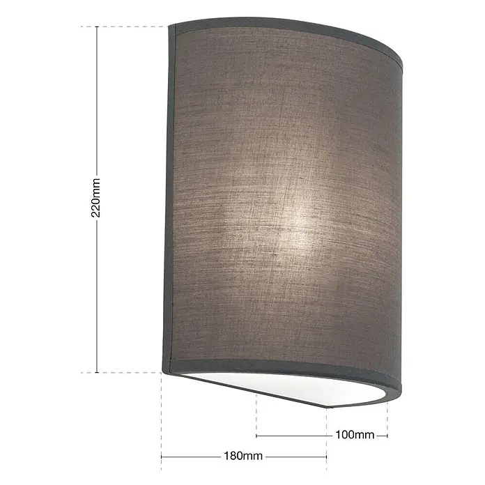 Orion Leuchten Wandleuchte - 9 W, L x B x H: 10 x 18 x 22 cm, E14 - Dunkelgrauer Stoff-Wandleuchtenschirm, rechteckig mit gewölbter Vorderseite. Maße: 220mm H x 180mm B x 100mm T.