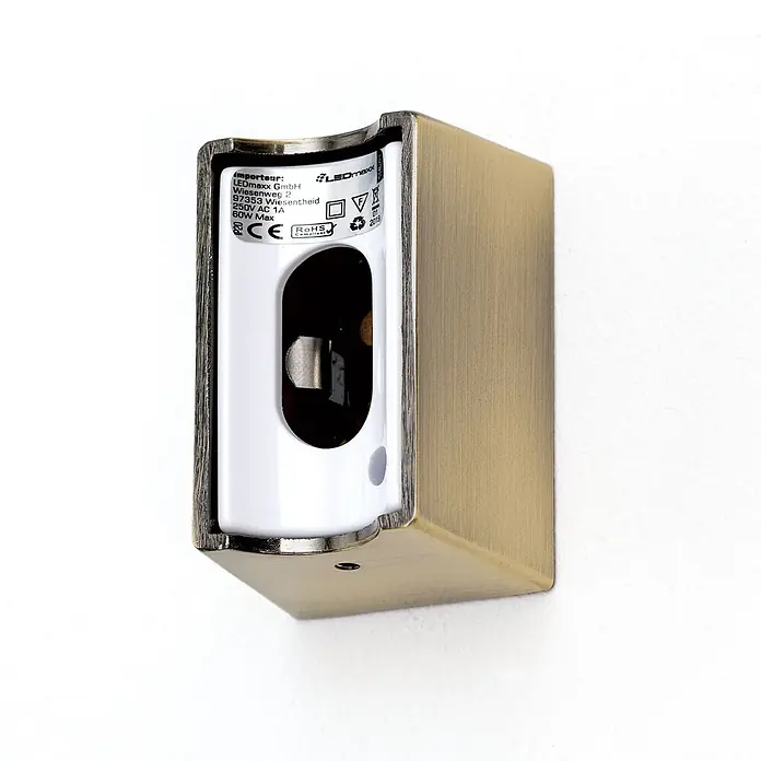 Orion Leuchten Wandleuchte - 60 W, L x B x H: 7 x 50 x 3,8 cm, S14d - Wandmontiertes Leuchtengehäuse aus gebürstetem Messing mit internen Elektroteilen.