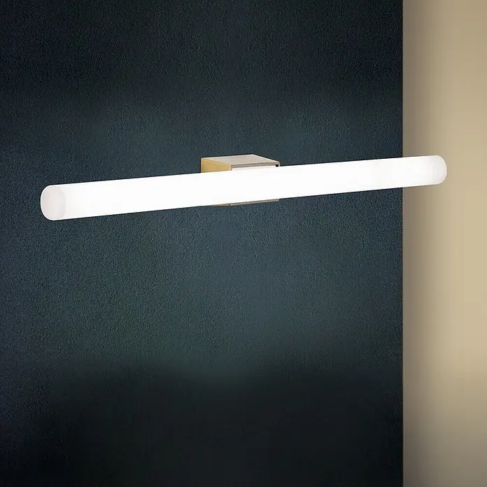 Orion Leuchten Wandleuchte - 60 W, L x B x H: 7 x 50 x 3,8 cm, S14d - Wandmontierte lineare LED-Spiegelleuchte mit weißem Diffusor und goldfarbener Basis.