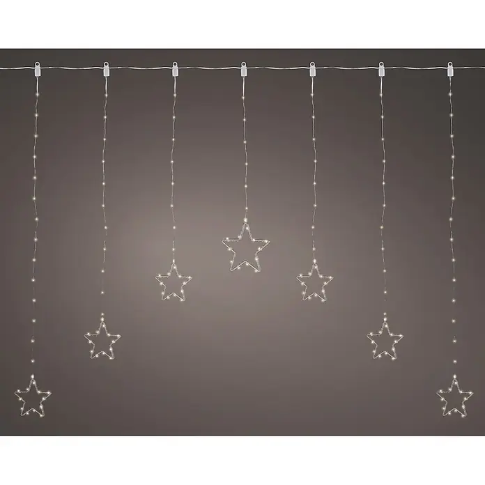 Lumineo Cascada de luces LED Estrellas - Para exterior, Largo: 120 cm - Luces de cortina LED decorativas en forma de estrella con brillo blanco cálido en cable transparente.