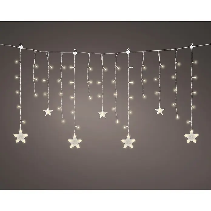 Lumineo Cascada de luces LED Estrellas para interior - Para interior, Largo: 125 cm - Guirnalda de luces LED blanco cálido con estrellas y cables transparentes, colgando en estilo carámbano.