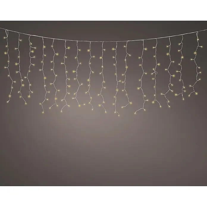 Lumineo Cascada de luz LED Curtain Lights Flashing - Para exterior, 200 cm, Blanco cálido, 320 ud., Funcionamiento en red - Guirnalda de luces tipo carámbano con cable blanco y LED blanco cálido, colgando en varias longitudes.