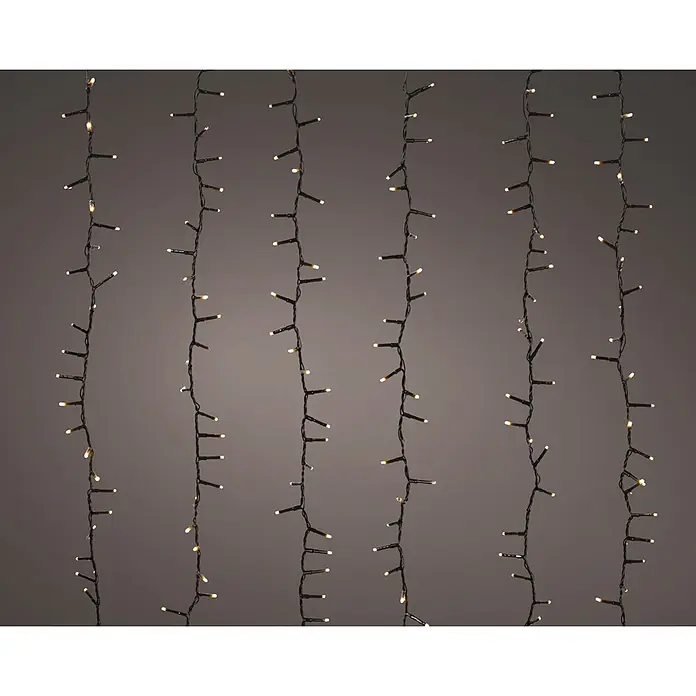 Lumineo Cascada de luz LED para árbol - Para exterior, 2 m, Ámbar, 480 ud., Funcionamiento en red - Múltiples guirnaldas de luces LED blanco cálido para iluminación decorativa.