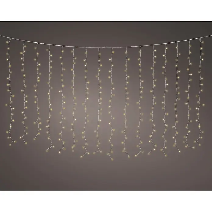 Lumineo Cascada de luz LED Curtain Lights Flashing - Para exterior, 100 cm, Blanco cálido, 160 ud., Funcionamiento en red - Cortina de luces LED blanco cálido con múltiples caídas en un cable transparente.
