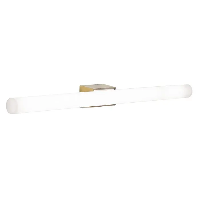 Orion Leuchten Wandleuchte - 60 W, L x B x H: 7 x 50 x 3,8 cm, S14d - Moderne lineare Spiegelleuchte mit mattweißem Zylinderschirm und rechteckiger Messingbasis.