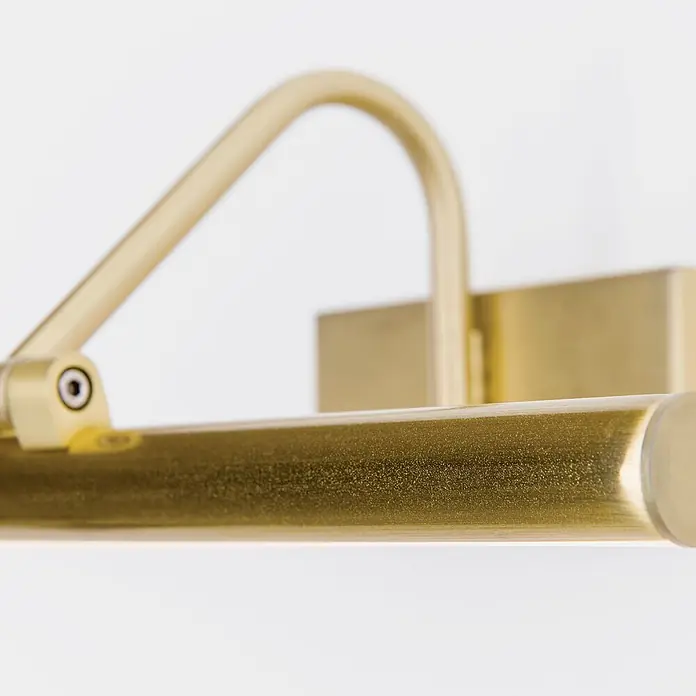 Orion Leuchten Wandleuchte - 12 W, L x B x H: 19 x 60 x 10 cm - Bilderleuchte aus gebürstetem Messing mit linearer Stange und gebogenem Arm.