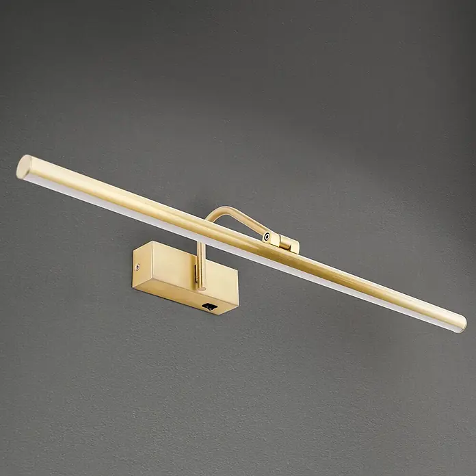 Orion Leuchten Wandleuchte - 12 W, L x B x H: 19 x 60 x 10 cm - Messingfarbene LED-Bilderleuchte mit rechteckigem Sockel, verstellbarem Arm und integriertem Leuchtstreifen.